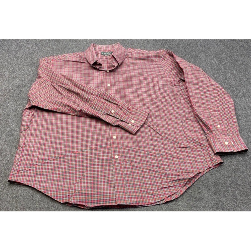 Lauren Ralph Lauren Button Down Men 17.5 34/35 Red Green Plaid Non Iron Cotton